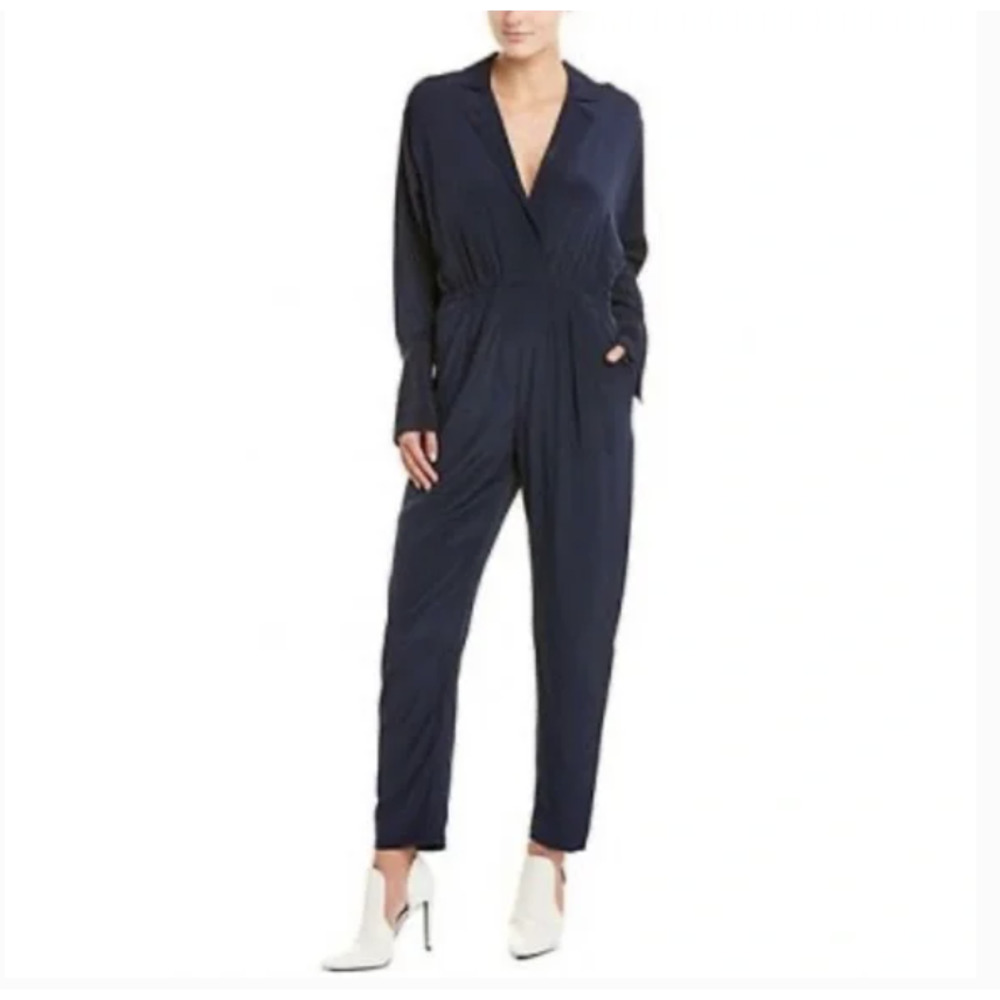 A.L.C. Navy Blue Silk Long Dolman Sleeve Jumpsuit Size 2 EUC - Picture 1 of 8